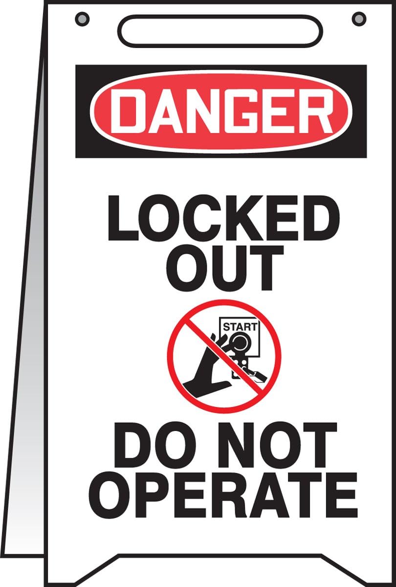 Accuform PFE420 "Overhead Hazard/Persons Working Above" OSHA Reversible Fold-Ups Floor Sign